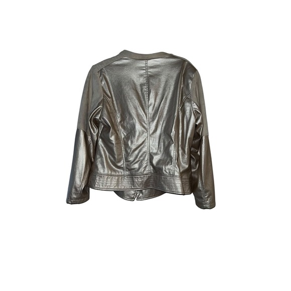 Chico's Moto Jacket Faux Leather Suede Trim Metallic Champagne Size 2 - Picture 2 of 7